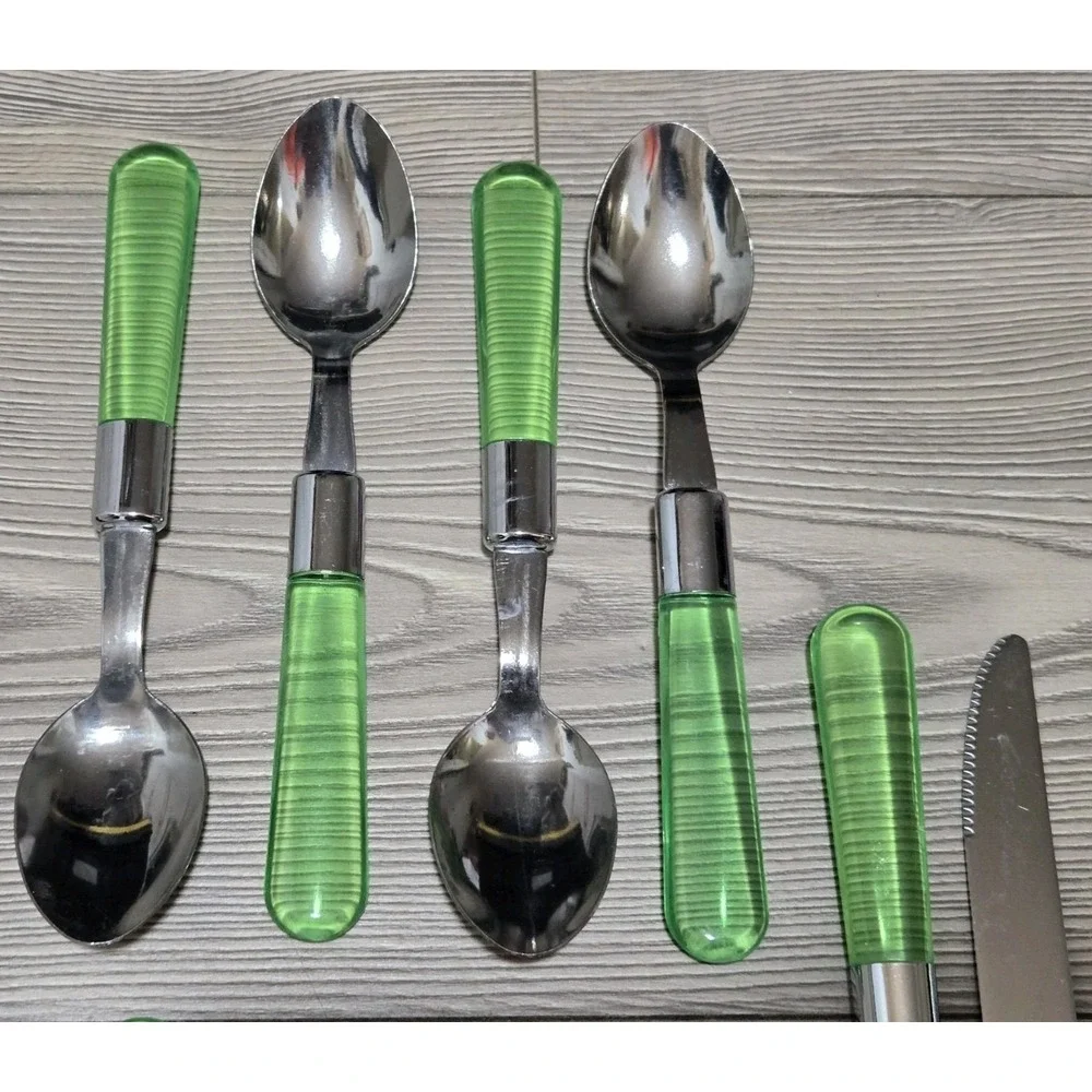 Pier 1 Imports Flatware Set 12 Pcs Translucent Green Retired Forks Spoons Knives